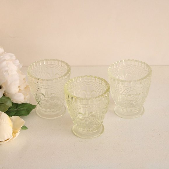 Vintage 1990s Cut Glass Candle Holders by Anthropologie, Fleur De Lis Pattern, - Picture 2 of 10